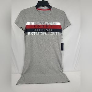 Tommy Hilfiger Women's Gray Short-Sleeve Foil Logo Crewneck Dress Size M $49.50